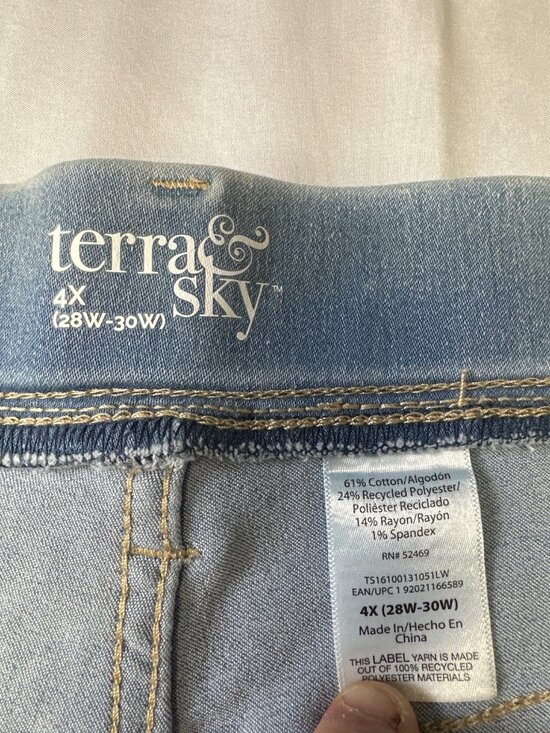 terra sky 4x plus size capri light wasj jeans  wide elastic waist  new - Picture 4 of 5